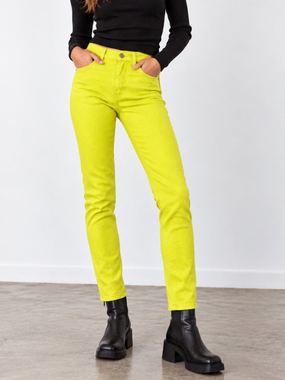 KATE SPADE Saturday Bright Yellow Skinny Jeans Mid Rise Stretch Coated Denim 27